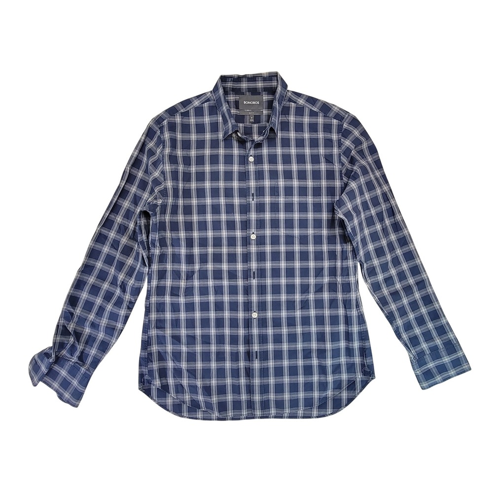 BONOBOS Mens Slim Fit Plaid Long Sleeve Button Down Shirt Size Medium